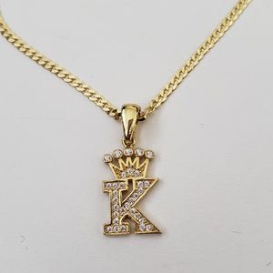 Sterling Silver Letter 'K' Crown pendant necklace